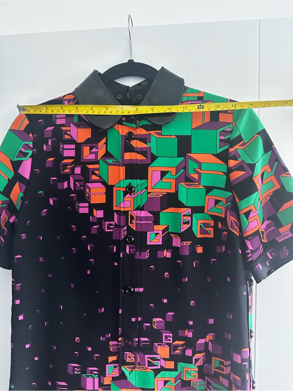 Gucci Black Short Sleeve Mini Dress with Green, Orange & Pink Geometric Print - Picture 7 of 7